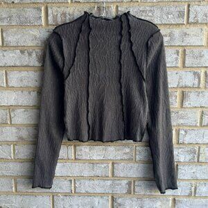 Kimchi Blue Long Sleeve Mock Neck Cropped Sheer Blouse Top Women's Size M